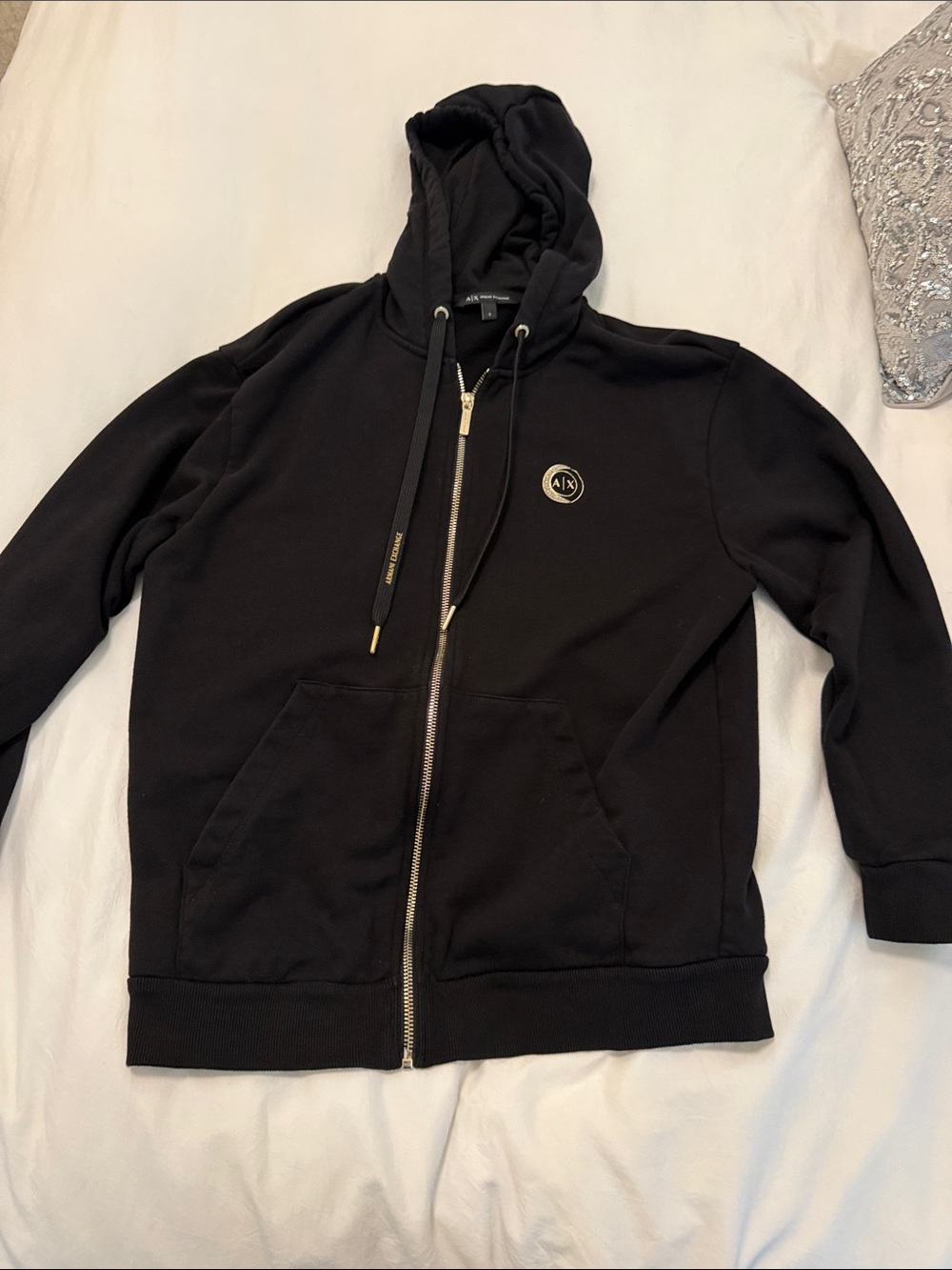 Armani Exchange Black Zip Hoodie with Gold Accent